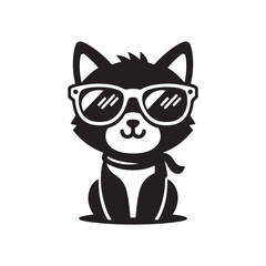 Cute small cat cub wearing a sunglass silhouette vector illustration template