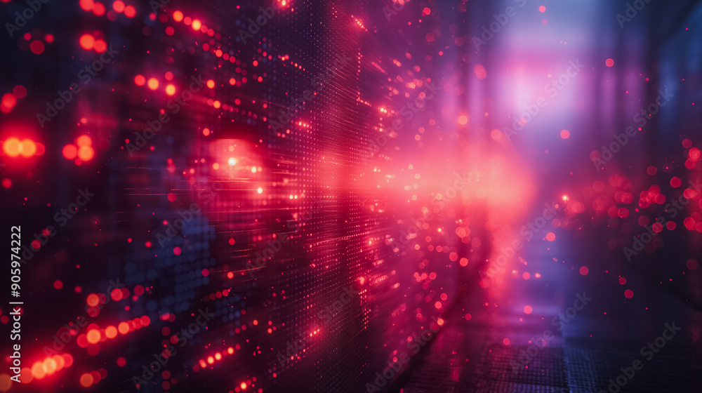 Poster a computer screen with a red background and a red line. the image has a futuristic and technological
