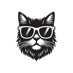 Cat head wearing sunglass silhouette vector illustration template
