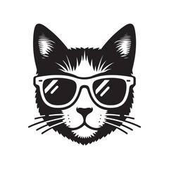 Cat head wearing sunglass silhouette vector illustration template