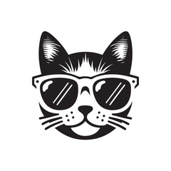 Cat head wearing sunglass silhouette vector illustration template
