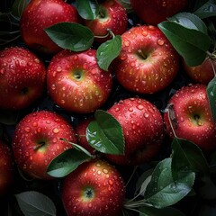 red apples with amazing contrast and water droplets on a dark background