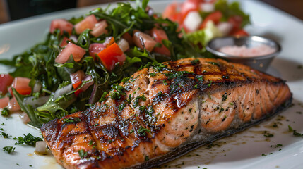 Grilled salmon with a side of greens