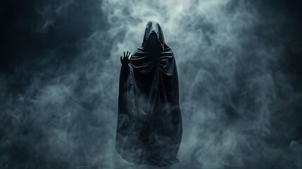 Angel of death on a dark and foggy background
