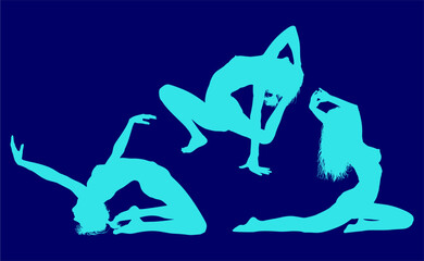 vector silueta femenina, yoga, ballet, estiramientos, deporte, flexibilidad, postura yoga