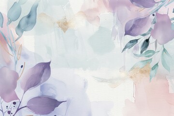 watercolor floral wallpaper with pastel light purple and dusty blush pink, baby blue and gold details