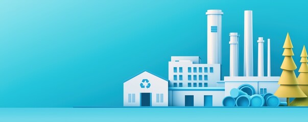 Obraz premium High-tech recycling facility, symbolizing circular economy, Flat design