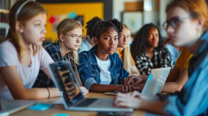Diverse Group of Young Adults Engaged in Coding Workshop at Technology Education Center