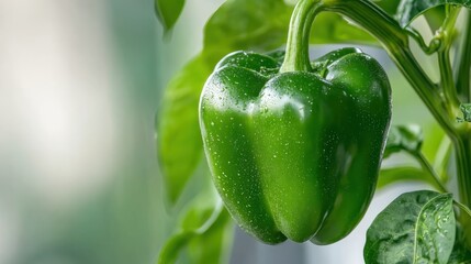 whole and half green bell pepper isolated on white background