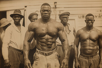 old photograph of the great African slave warrior, old photo of times of slavery in the United States of America, black African warrior