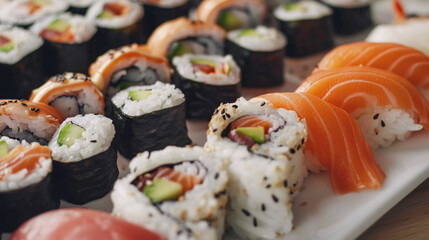 Plate of delicious sushi rolls