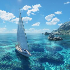 3D sailing adventure with a yacht on clear blue waters