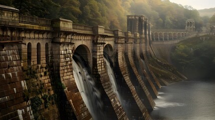 Majestic Historical Dam with Architectural Grandeur Overlooking Scenic River