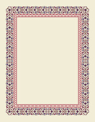 Oriental floral ornament. Arabesque template for frame, card, border. pattern with a place for your text, photo or mirror.