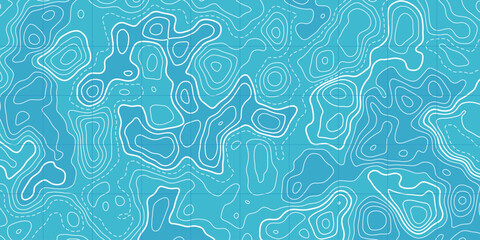Map with topographic contour lines of the ocean floor. Abstract cartography texture banner of ocean relief, highlighting the contours and elevations of the underwater terrain.