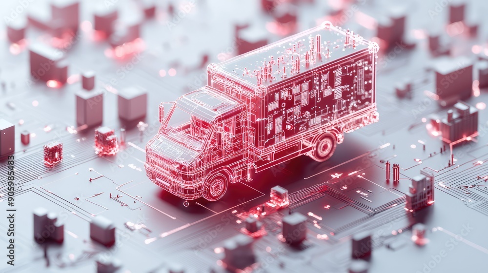 Poster modern digital logistics office with driver and advanced systems for efficient operations, generativ