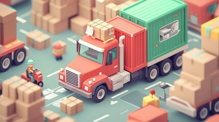 Obraz premium Retro-Themed Goods Transportation in Advanced Warehouse Setting, Generative Ai