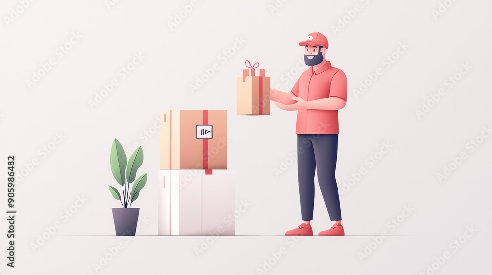 Poster smiling delivery person handing package to customer with cheerful service in high resolution, genera