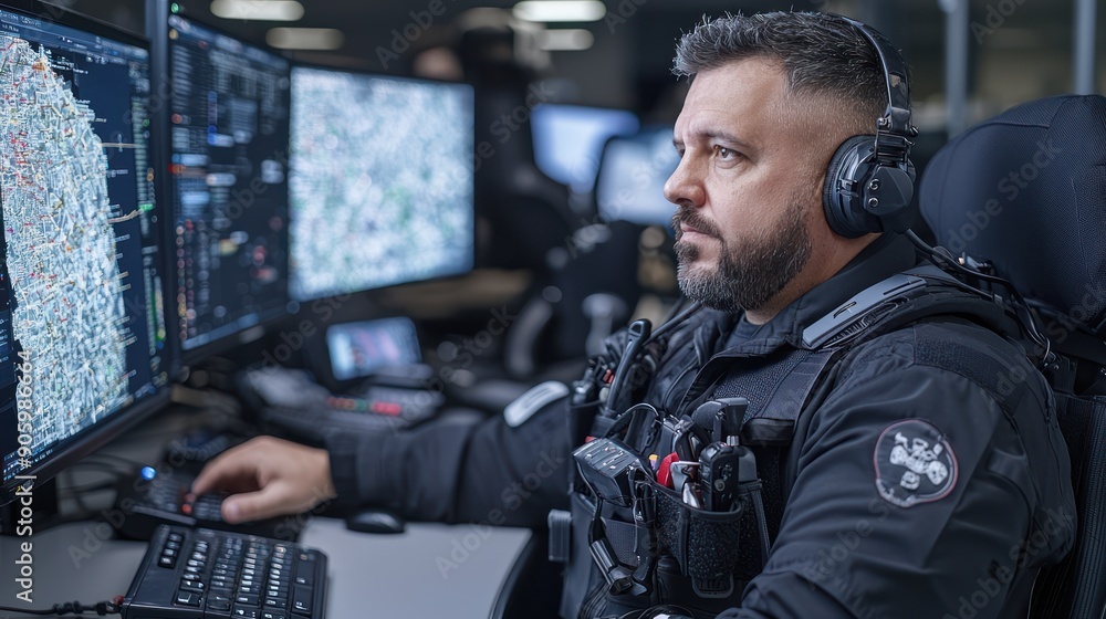 Poster efficient transportation dispatcher organizing routes and schedules with precision in high resolutio