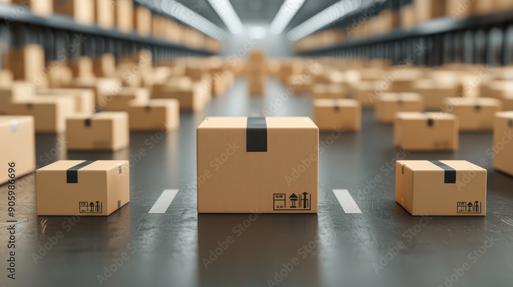 Poster high resolution image of a package being scanned for tracking in a logistics center, generative ai