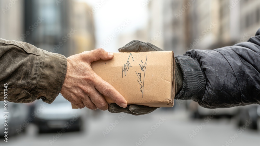 Poster efficient courier service: handing over signed delivery receipt to satisfied customer, generative ai