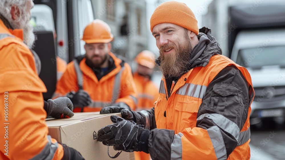 Poster efficient logistics manager instructing delivery team for timely shipment, high resolution image, ge