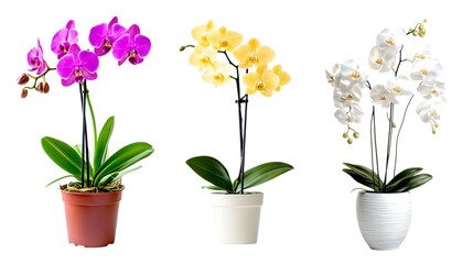 orchid in pot on a white background, Beautiful indoor flowers close-up.