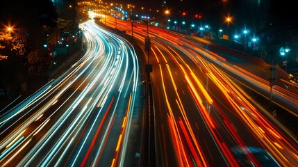 Obraz premium Vibrant City Nightscape with Captivating Light Trails