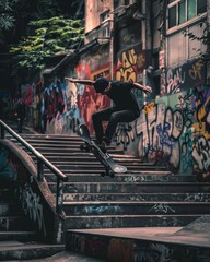 Urban Skateboarding: Brazilian Skater on a Handrail