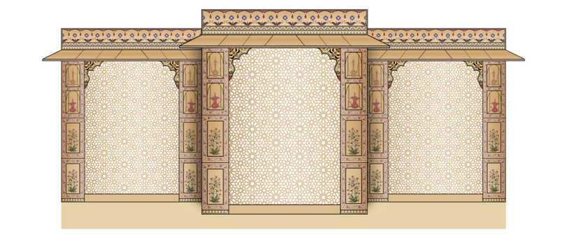 Mughal Wedding Arch structure. Can be used in the wedding stage backdrop, invitation card design. Vector illustration