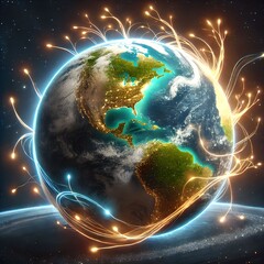 Earth with Glowing Tree Branches in Space