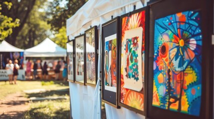 Art festival poster contest with submissions displayed for public voting. 