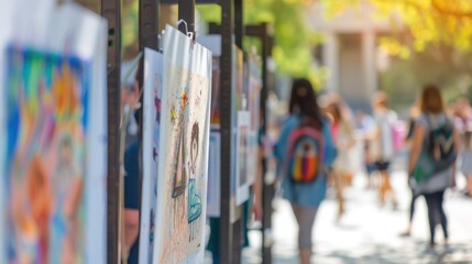Art festival poster contest with submissions displayed for public voting. \