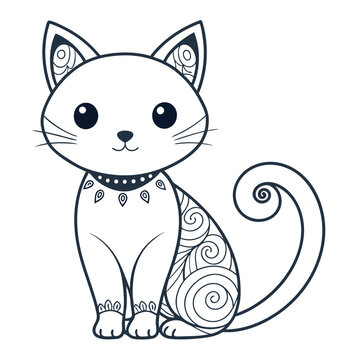 recommend clip art: Cute Cartoon Cat with Swirly Pattern and Collar