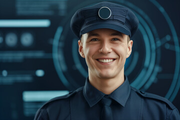 Smiling Male Engineer in Cyber World - Futuristic Portrait with Digital Art Details