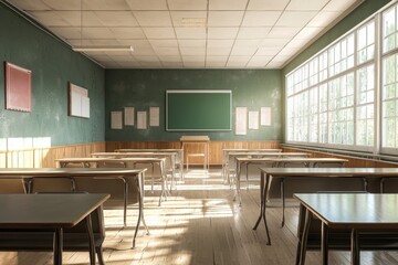 Fototapeta premium Empty School Classroom Interior created with Generative AI