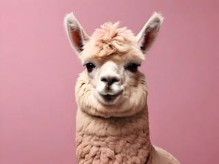 Obraz premium Alpaca on Modern Minimalistic Pink Background. Fun and stylish animal portrait perfect for playful and unique projects.