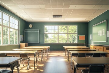 Fototapeta premium Empty School Classroom Interior created with Generative AI