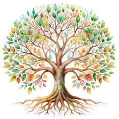 Boho Watercolor Tree of Life Clipart, Symbolic and Natural, in Earthy Tones on Transparent Background