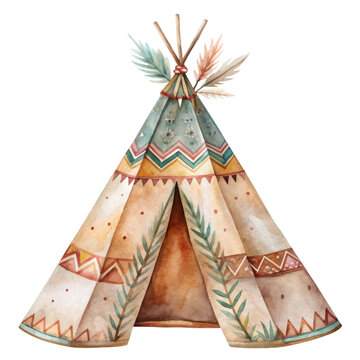recommend clip art: Boho Watercolor Teepee Clipart with Rustic Style in Muted Tones on Transparent Background