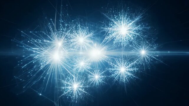 Bird's-eye view: Asynchronous light bursts disperse across a dark backdrop. Long exposure dolly move captures organic patterns of cool, crisp illumination. 