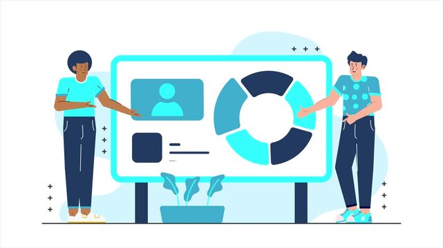 business and finance team presentation showing monthly report illustration animated video