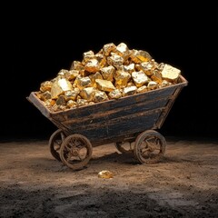 A wheelbarrow full of gold rocks