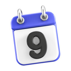 Calendar Day 9 . 3D illustration