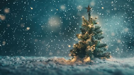 Christmas holidays banner, tree, bokeh background