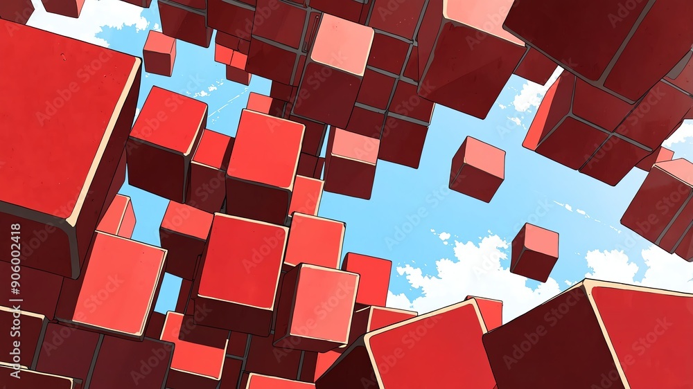 Poster red geometric cubes retro abstract background illustration art design backdrop copy space