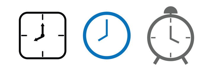 clock icon set. vector illustration of clock, time, count, timer. vector clock in various styles. clock  icon. 