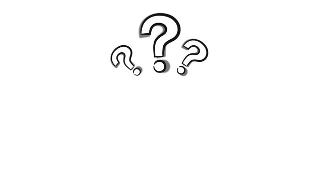 Animation of question mark with white/green screen. HD video black and white thin line icon for web design. Why, ask, question problem, monochromatic flat object animation