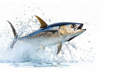 Bluefin tuna is a saltwater fish found in the Mediterranean on a white background.