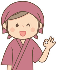 オッケーサインをする和食料理屋の女性